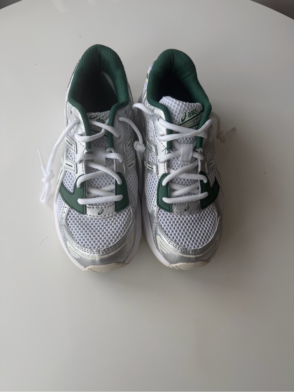 Back to school ASICS White and Green Kids' Mesh Athletic Sneakers